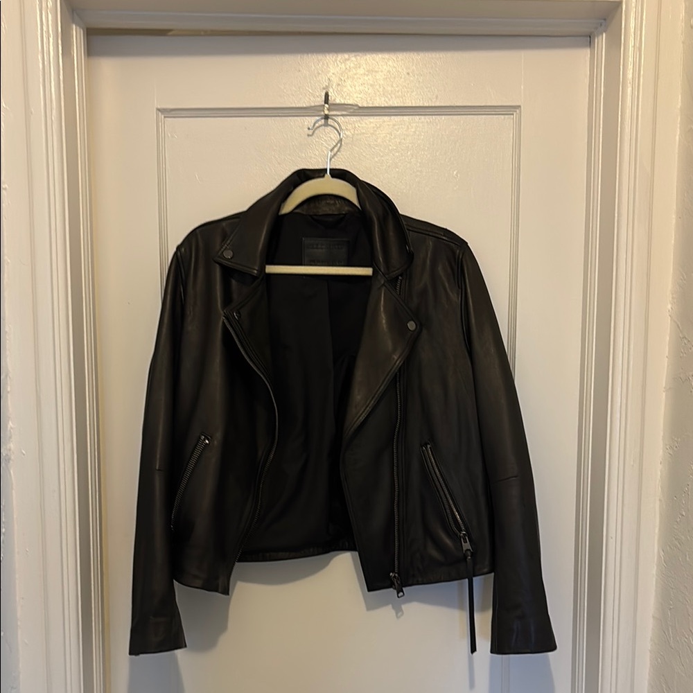 All Saints Dalby leathef moto jacket, size 12 US, black